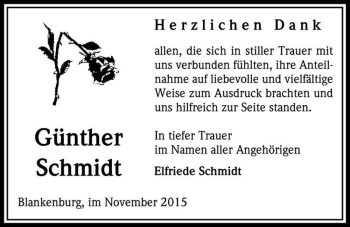 Traueranzeige von Günther Schmidt  von Magdeburger Volksstimme