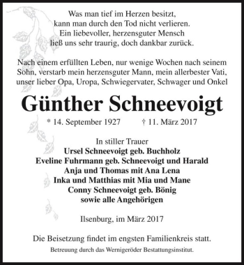 Traueranzeige von Günther Schneevoigt  von Magdeburger Volksstimme