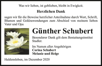 Traueranzeige von Günther Schubert  von Magdeburger Volksstimme
