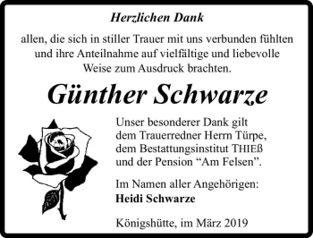 Traueranzeige von Günther Schwarze  von Magdeburger Volksstimme
