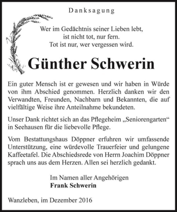 Traueranzeige von Günther Schwerin  von Magdeburger Volksstimme
