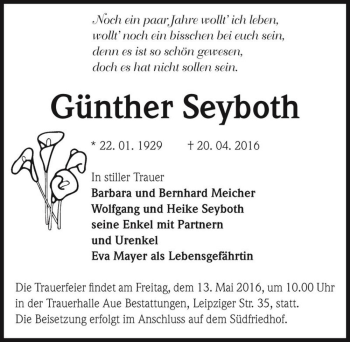 Traueranzeige von Günther Seyboth  von Magdeburger Volksstimme