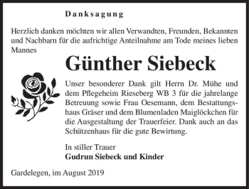 Traueranzeige von Günther Siebeck  von Magdeburger Volksstimme