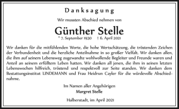 Traueranzeige von Günther Stelle  von Magdeburger Volksstimme