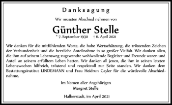 Traueranzeige von Günther Stelle  von Magdeburger Volksstimme