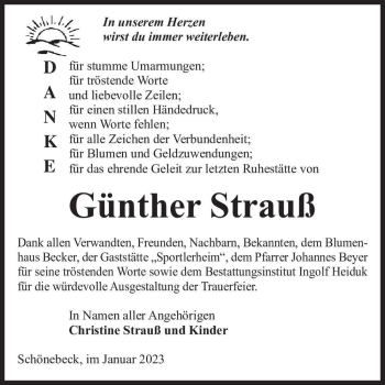 Traueranzeige von Günther Strauß  von Magdeburger Volksstimme