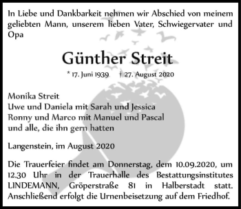 Traueranzeige von Günther Streit  von Magdeburger Volksstimme