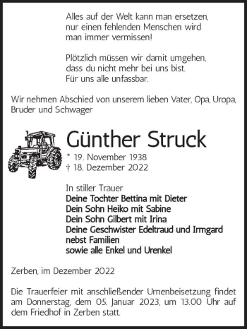 Traueranzeige von Günther Struck  von Magdeburger Volksstimme