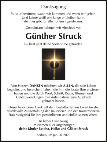 Traueranzeige von Günther Struck  von Magdeburger Volksstimme