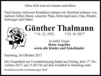Traueranzeige von Günther Thalmann  von Magdeburger Volksstimme