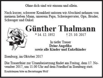 Traueranzeige von Günther Thalmann  von Magdeburger Volksstimme