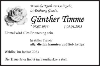 Traueranzeige von Günther Timme  von Magdeburger Volksstimme