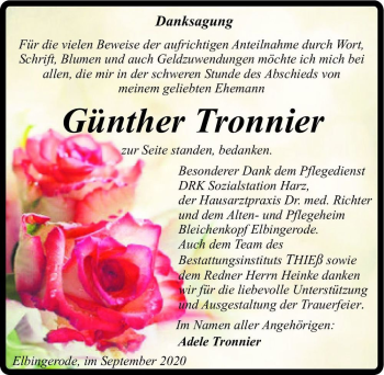 Traueranzeige von Günther Tronnier  von Magdeburger Volksstimme