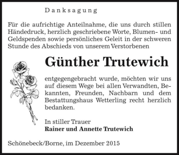 Traueranzeige von Günther Trutewich  von Magdeburger Volksstimme