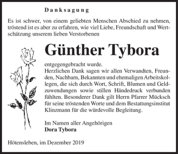 Traueranzeige von Günther Tybora  von Magdeburger Volksstimme
