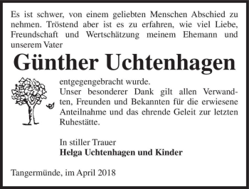 Traueranzeige von Günther Uchtenhagen  von Magdeburger Volksstimme