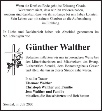Traueranzeige von Günther Walther  von Magdeburger Volksstimme