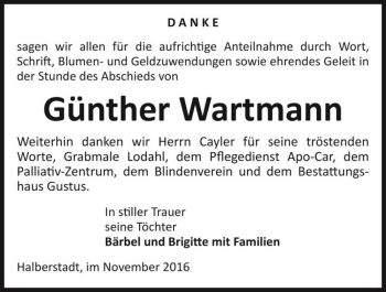 Traueranzeige von Günther Wartmann  von Magdeburger Volksstimme