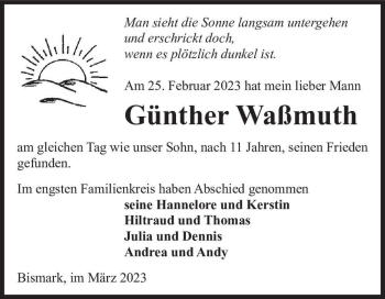 Traueranzeige von Günther Waßmuth  von Magdeburger Volksstimme