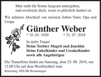 Traueranzeige von Günther Weber  von Magdeburger Volksstimme
