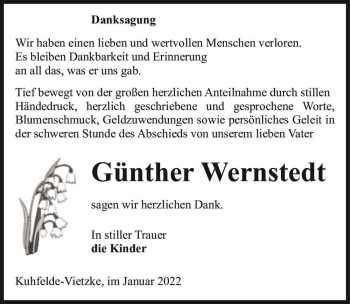 Traueranzeige von Günther Wernstedt  von Magdeburger Volksstimme