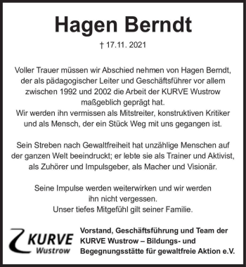 Traueranzeige von Hagen Berndt  von Magdeburger Volksstimme