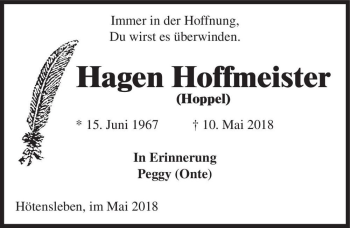 Traueranzeige von Hagen Hoffmeister (Hoppel)  von Magdeburger Volksstimme