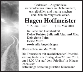 Traueranzeige von Hagen Hoffmeister  von Magdeburger Volksstimme