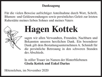 Traueranzeige von Hagen Kottek  von Magdeburger Volksstimme