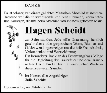 Traueranzeige von Hagen Scheidt  von Magdeburger Volksstimme