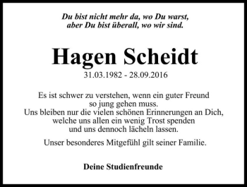 Traueranzeige von Hagen Scheidt  von Magdeburger Volksstimme