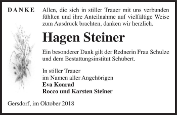 Traueranzeige von Hagen Steiner  von Magdeburger Volksstimme