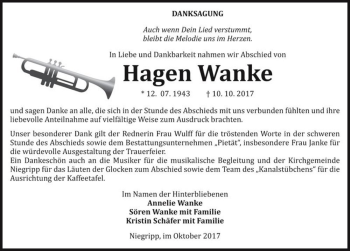 Traueranzeige von Hagen Wanke  von Magdeburger Volksstimme