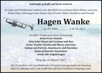 Traueranzeige von Hagen Wanke  von Magdeburger Volksstimme