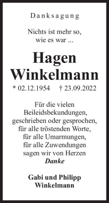 Traueranzeige von Hagen Winkelmann  von Magdeburger Volksstimme