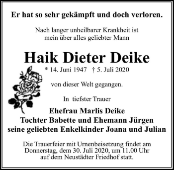Traueranzeige von Haik Dieter Deike  von Magdeburger Volksstimme