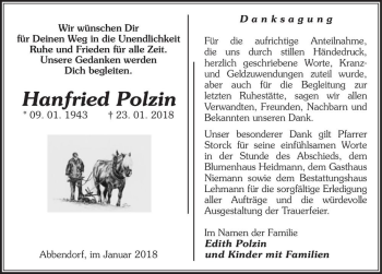 Traueranzeige von Hanfried Polzien  von Magdeburger Volksstimme