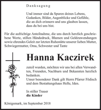 Traueranzeige von Hanna Kaczirek  von Magdeburger Volksstimme