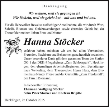 Traueranzeige von Hanna Stöcker  von Magdeburger Volksstimme