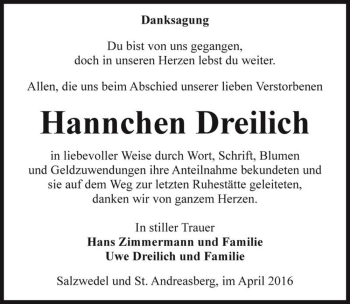 Traueranzeige von Hannchen Dreilich  von Magdeburger Volksstimme
