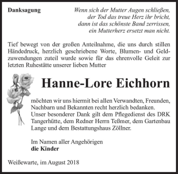 Traueranzeige von Hanne-Lore Eichhorn  von Magdeburger Volksstimme