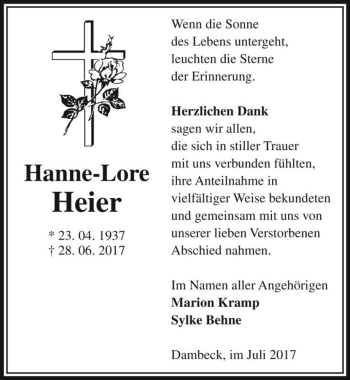 Traueranzeige von Hanne-Lore Heier  von Magdeburger Volksstimme