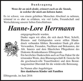 Traueranzeige von Hanne-Lore Herrmann  von Magdeburger Volksstimme