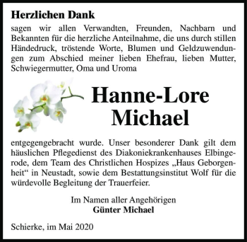 Traueranzeige von Hanne-Lore Michael  von Magdeburger Volksstimme