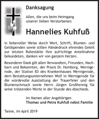 Traueranzeige von Hannelies Kuhfuß  von Magdeburger Volksstimme