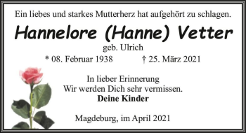 Traueranzeige von Hannelore 
