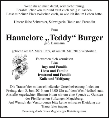 Traueranzeige von Hannelore 