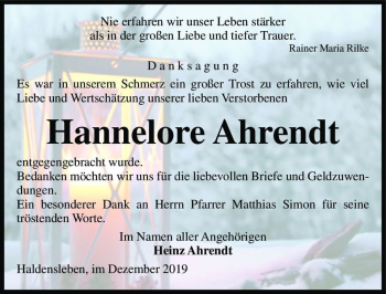Traueranzeige von Hannelore Ahrendt  von Magdeburger Volksstimme