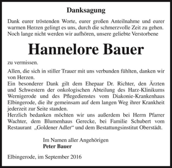Traueranzeige von Hannelore Bauer  von Magdeburger Volksstimme