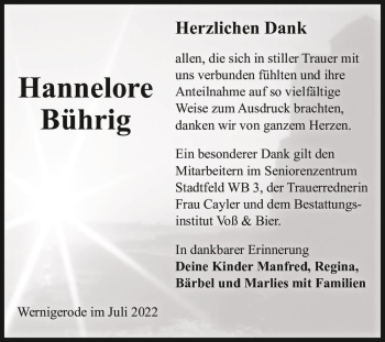 Traueranzeige von Hannelore Bührig  von Magdeburger Volksstimme